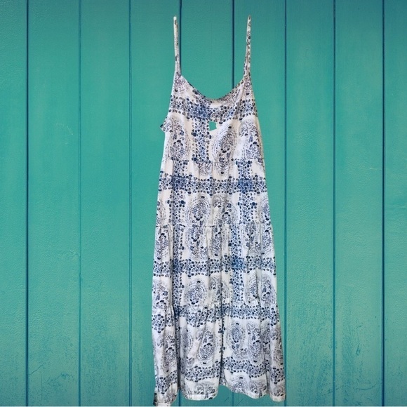 White Midi Dress With Indigo Style Print Size XL NWOT - Picture 3 of 3